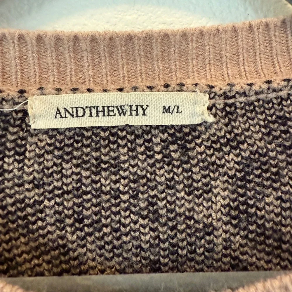 ANDTHEWHY Leopard Print Crew Neck Sweater‎ Long Sleeve Cozy Knit Top Women M/L